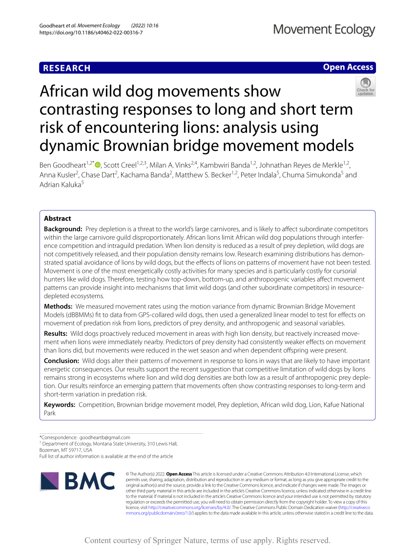 Paving Compose Treble (PDF) African wild dog movements show contrasting responses to long and  short term risk of encountering lions: analysis using dynamic Brownian  bridge movement models