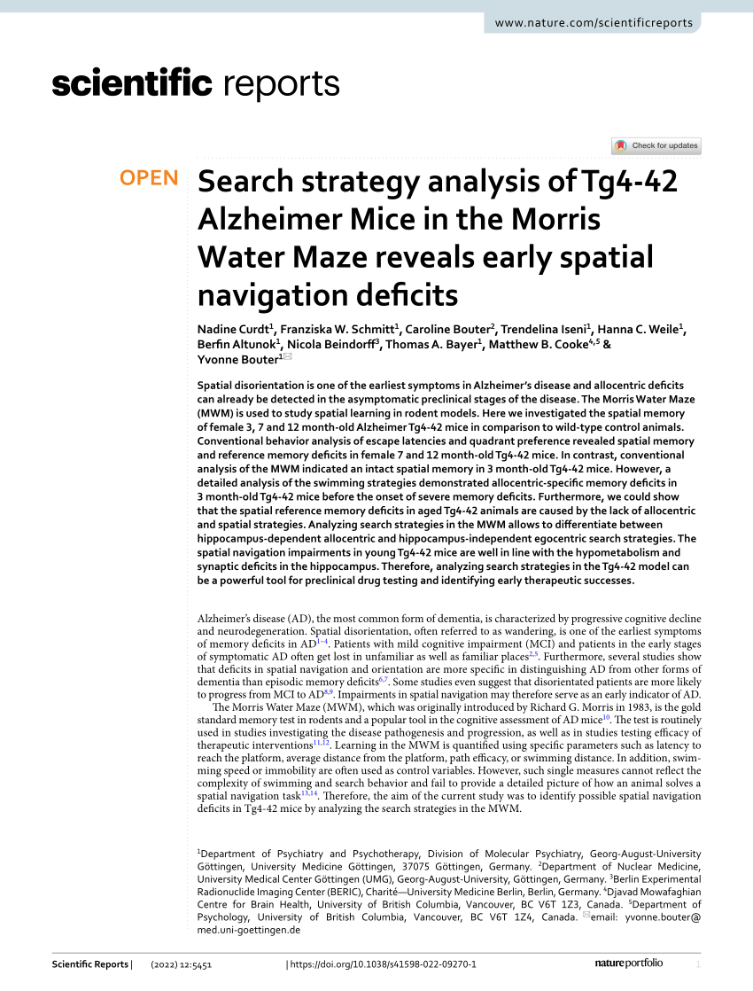 Search strategy analysis of Tg4-42 Alzheimer Mice in the Morris