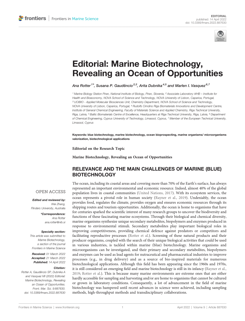(PDF) Editorial Marine Biotechnology, Revealing an Ocean of Opportunities