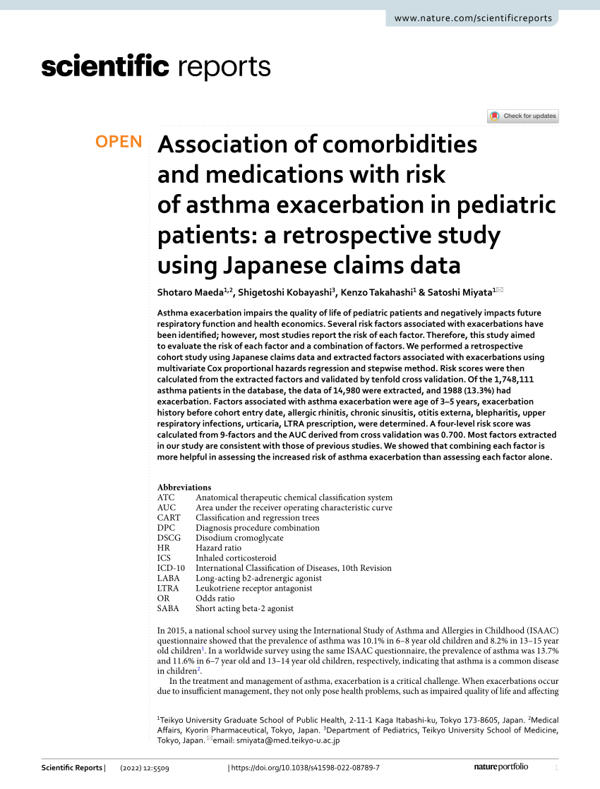 PDF) Association of comorbidities and medications with risk of asthma  exacerbation in pediatric patients: a retrospective study using Japanese  claims data