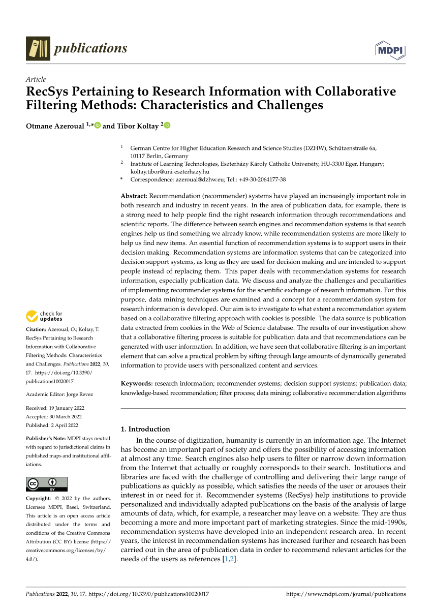 (PDF) RecSys Pertaining to Research Information with Collaborative