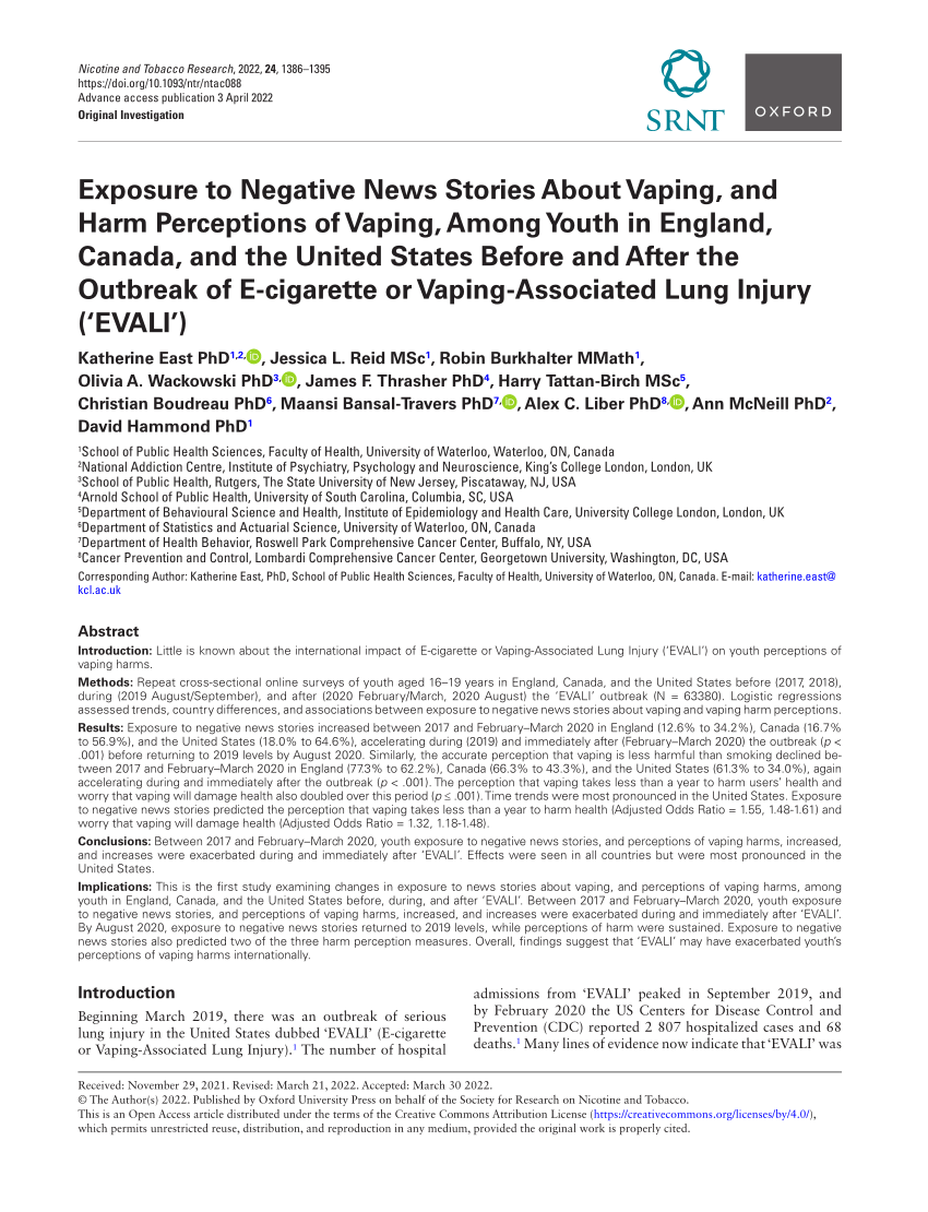 PDF Exposure to negative news stories about vaping and harm