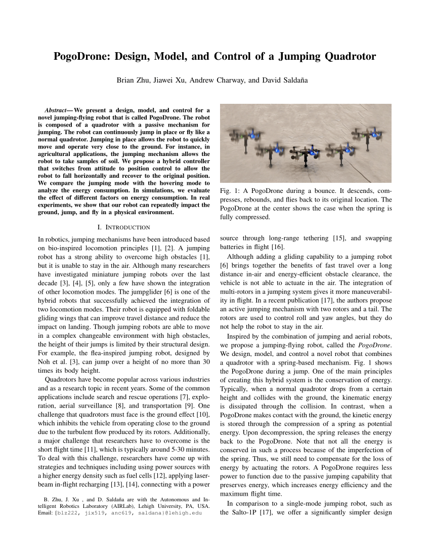 PDF) PogoDrone: Design, Model, and Control of a Jumping Quadrotor