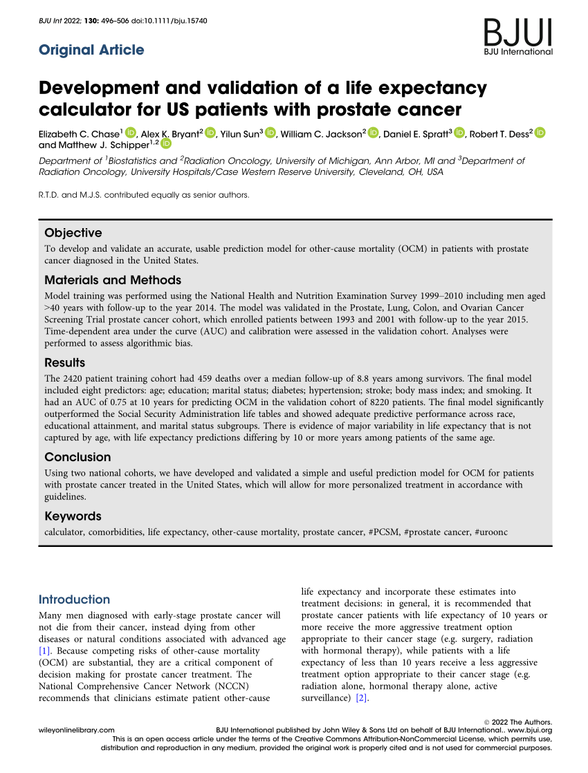 (PDF) Development and Validation of a Life Expectancy Calculator for U