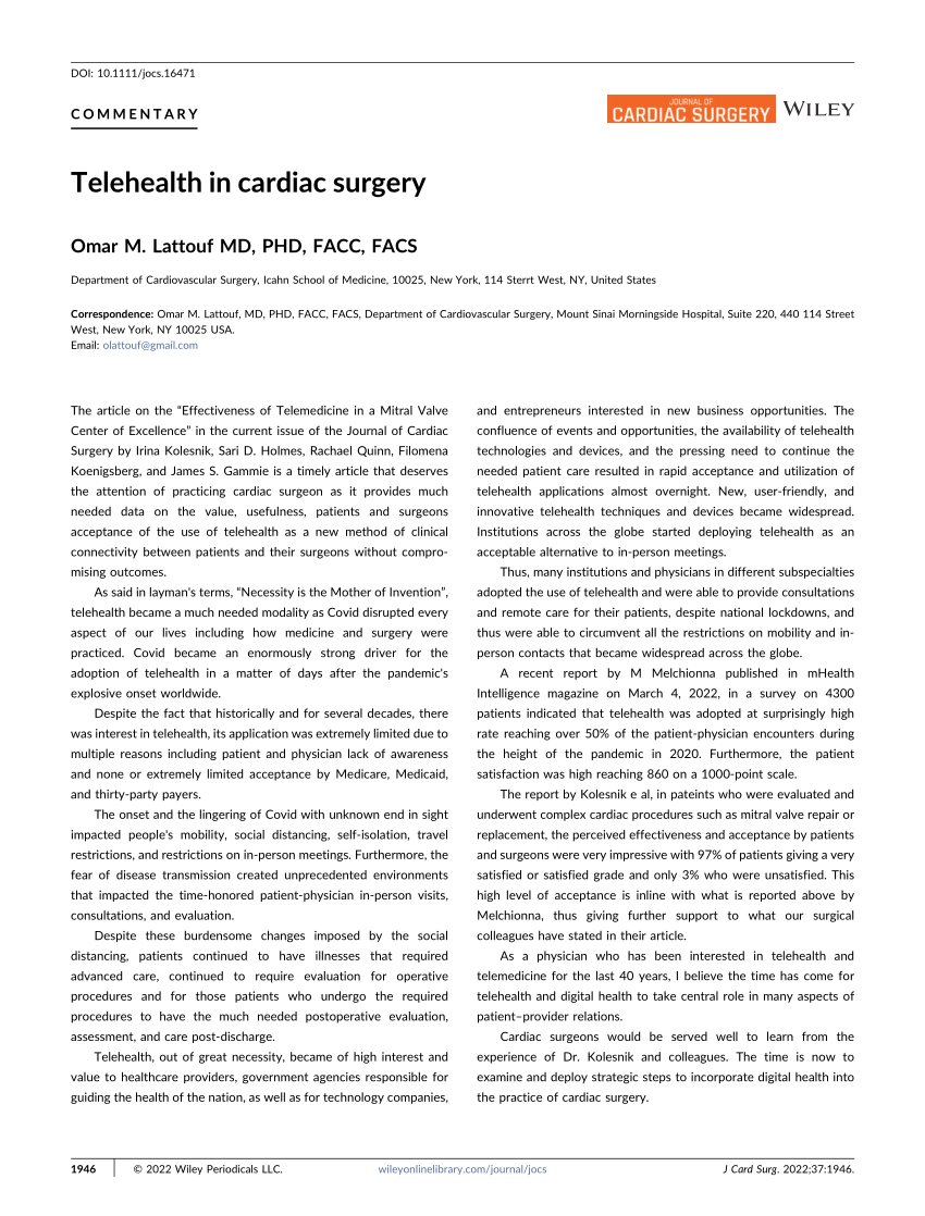 Telehealth in cardiac surgery Request PDF