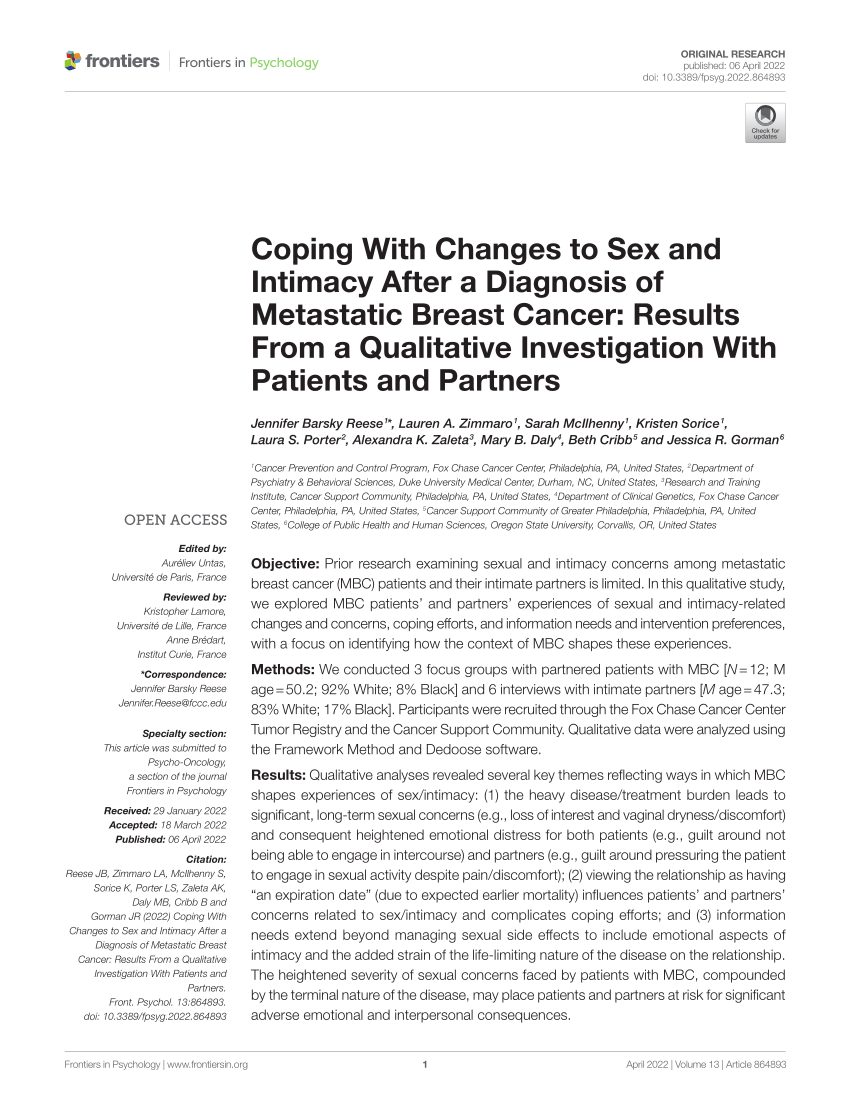 Pdf Coping With Changes To Sex And Intimacy After A Diagnosis Of