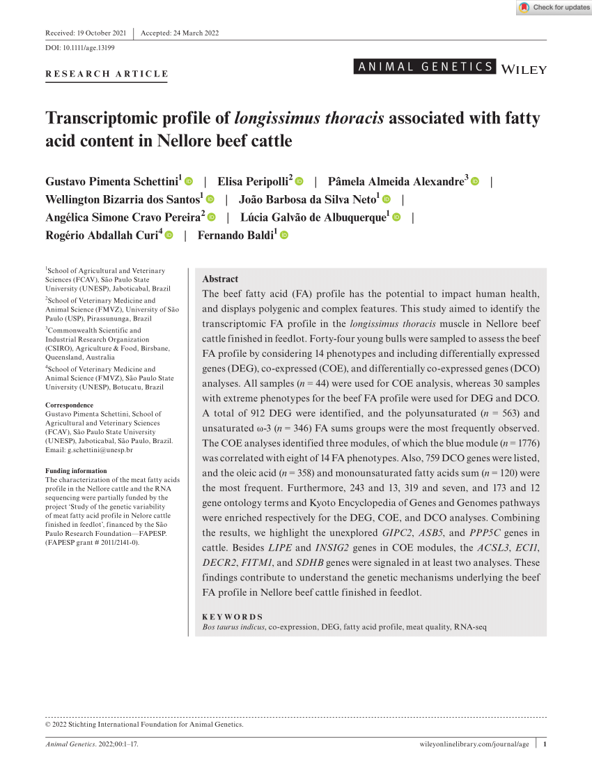 PDF) Transcriptomic profile of longissimus thoracis associated 