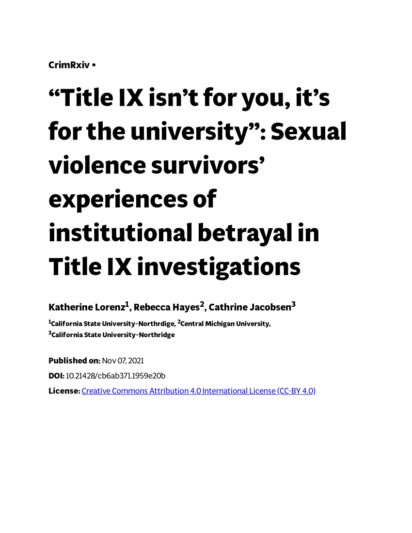 Pdf “title Ix Isnt For You Its For The University” Sexual Violence Survivors Experiences 