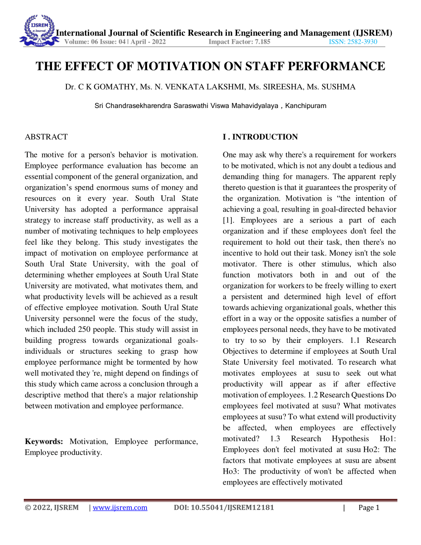 thesis on effect of motivation on employee performance