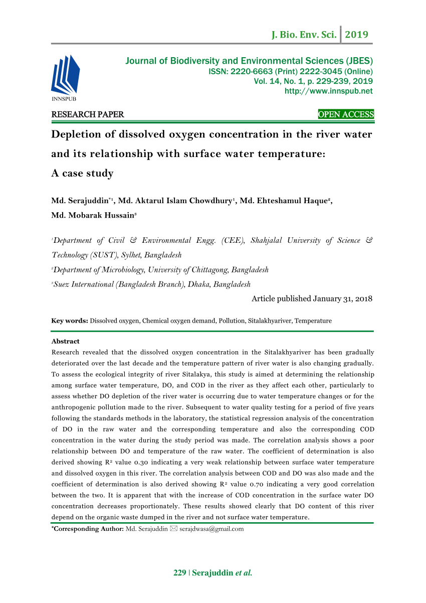 dissolved oxygen in water research paper