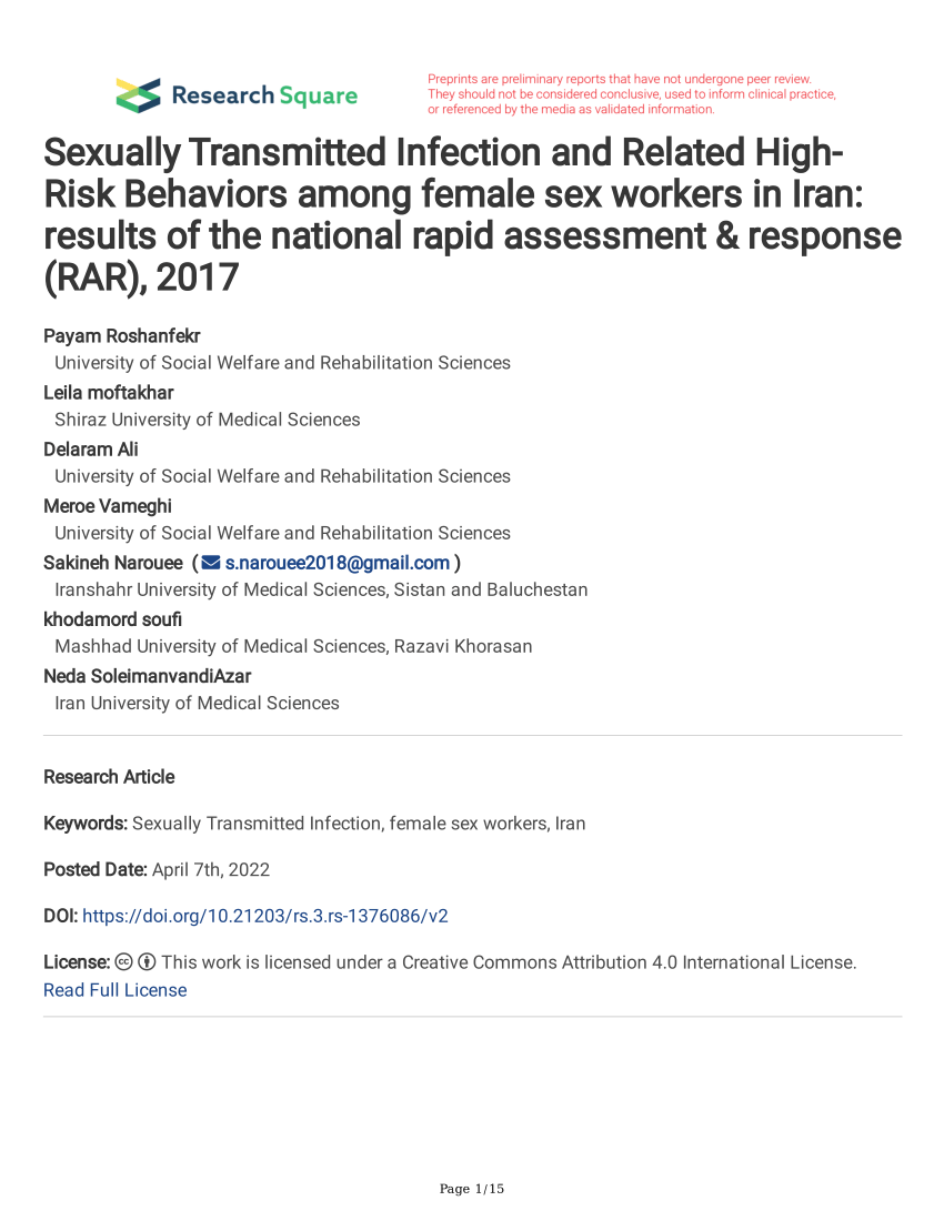 Pdf Sexually Transmitted Infection And Related High Risk Behaviors Among Female Sex Workers In 