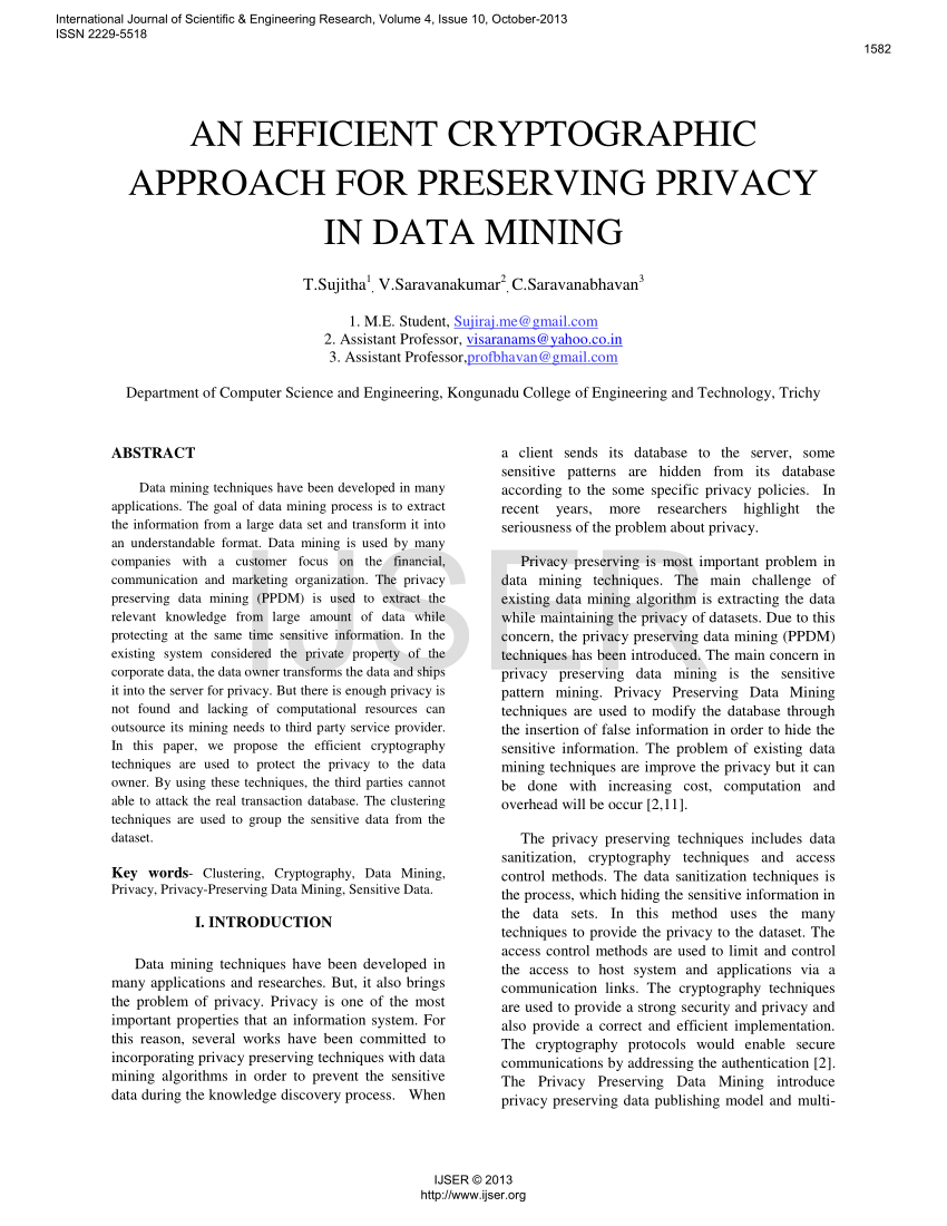 cryptographic techniques for privacy preserving data mining