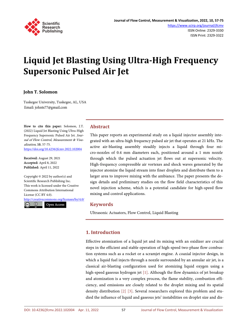 (PDF) Liquid Jet Blasting Using UltraHigh Frequency Supersonic Pulsed