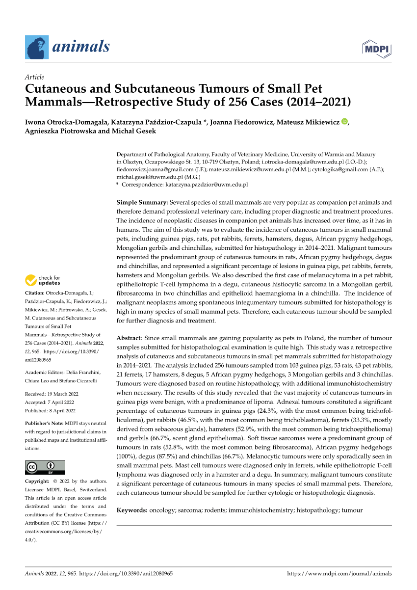 (PDF) Cutaneous and Subcutaneous Tumours of Small Pet Mammals