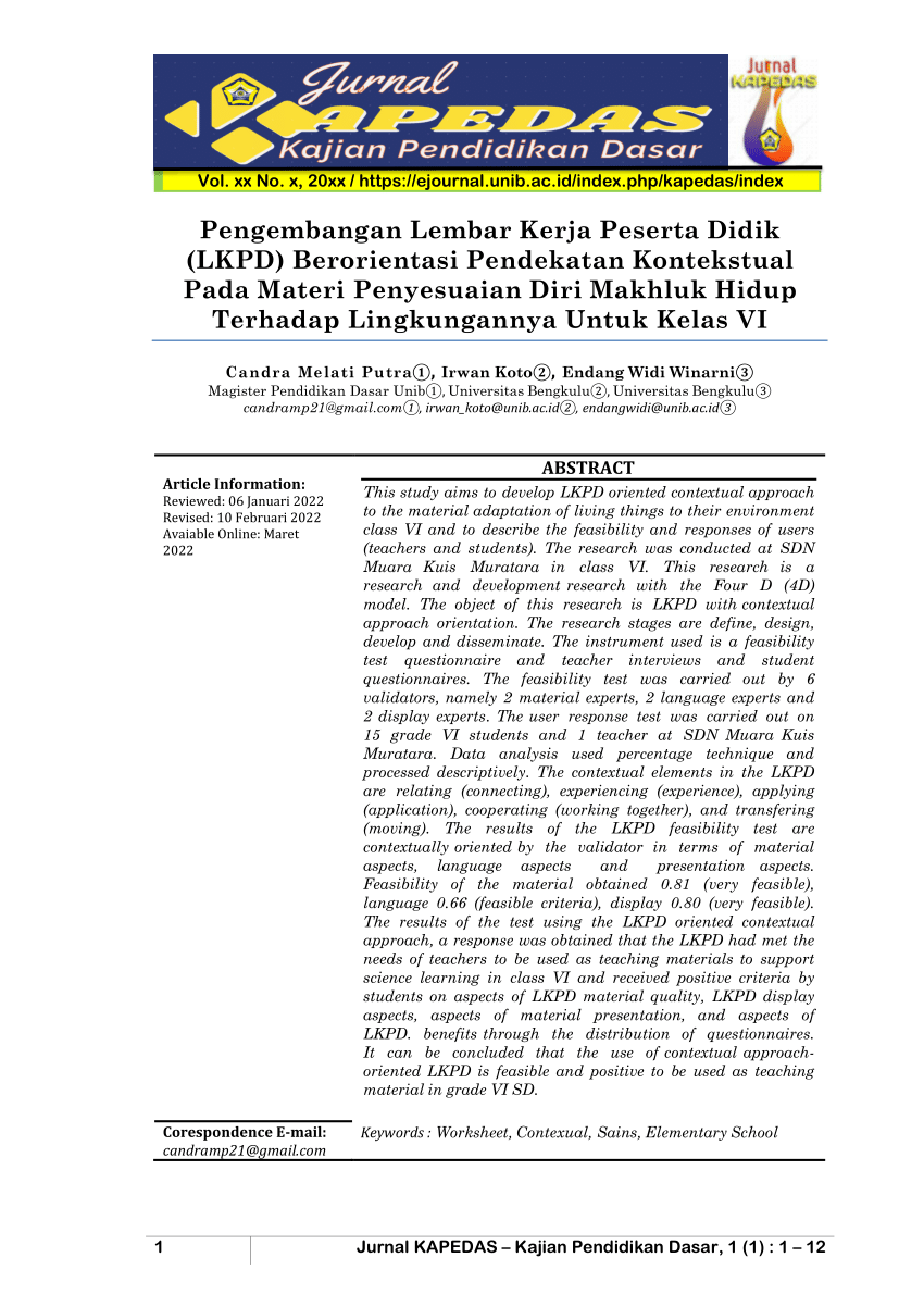 (PDF) Pengembangan Lembar Kerja Peserta Didik (LKPD) Berorientasi