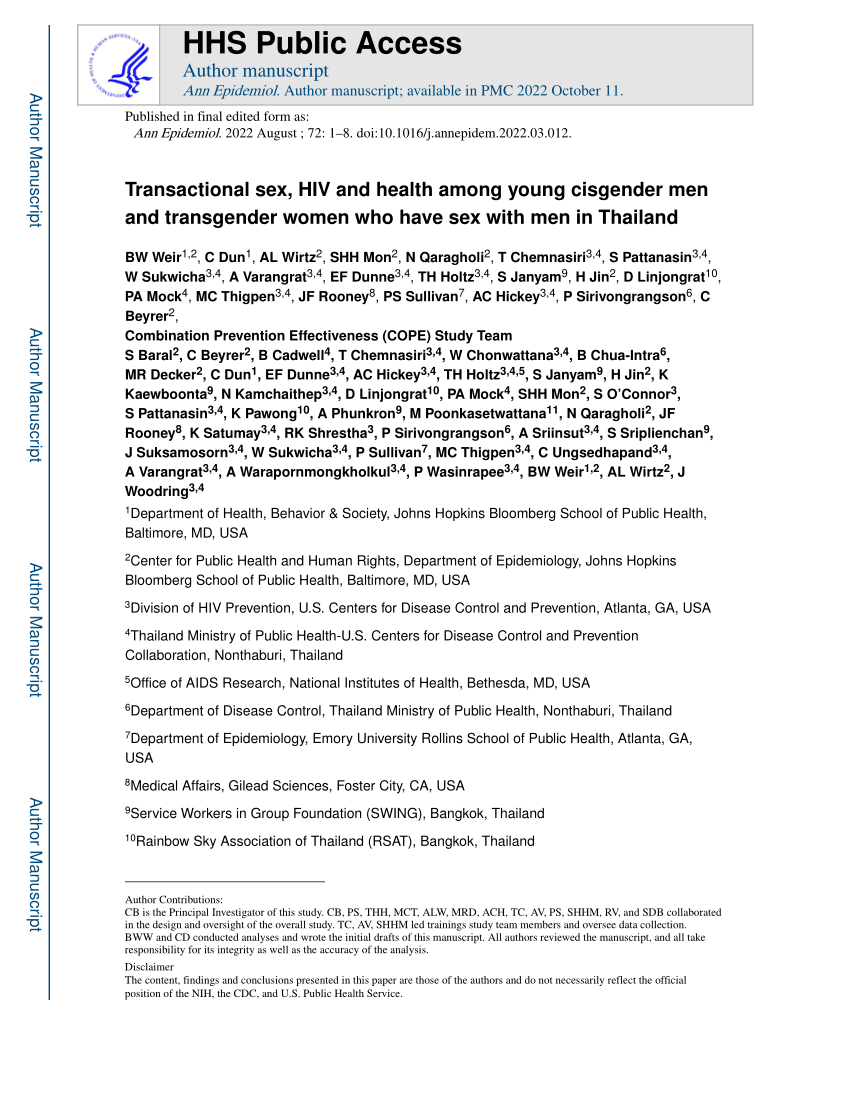 Pdf Transactional Sex Hiv And Health Among Young Cisgender Men And Transgender Women Who Have 
