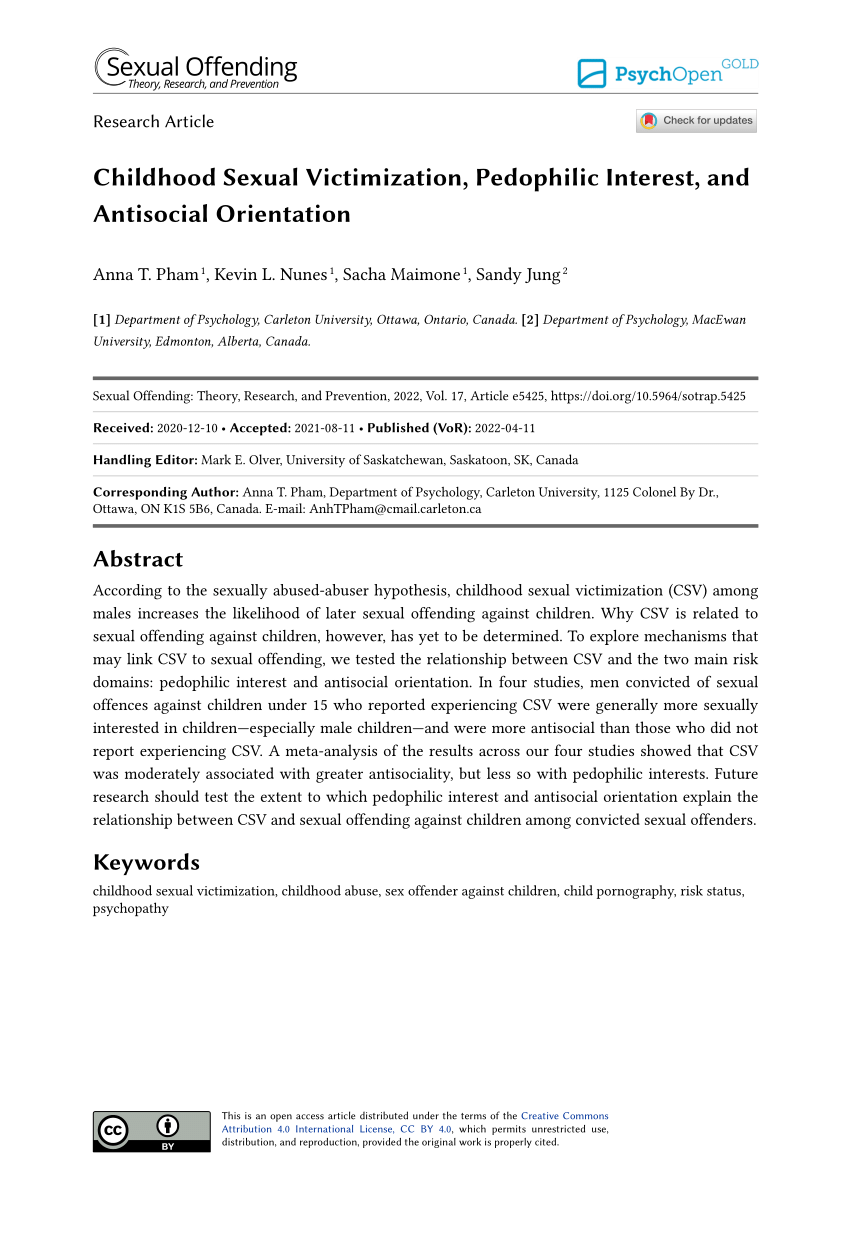 PDF) Childhood Sexual Victimization, Pedophilic Interest, and Antisocial  Orientation