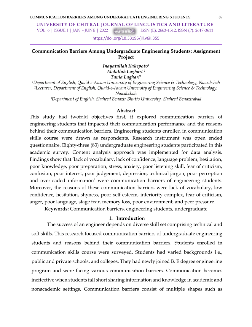 (PDF) Communication Barriers Among Undergraduate Engineering Students ...