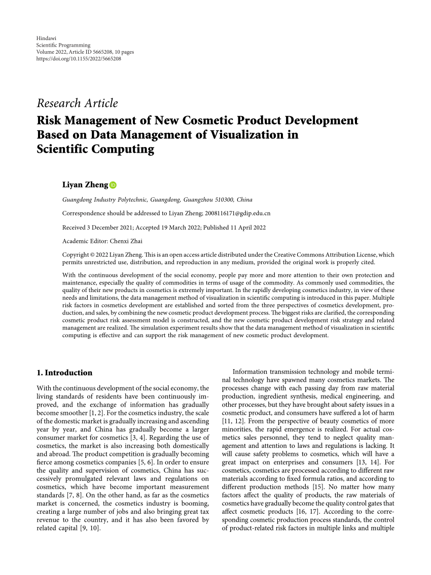 (PDF) Risk Management of New Cosmetic Product Development Based on Data