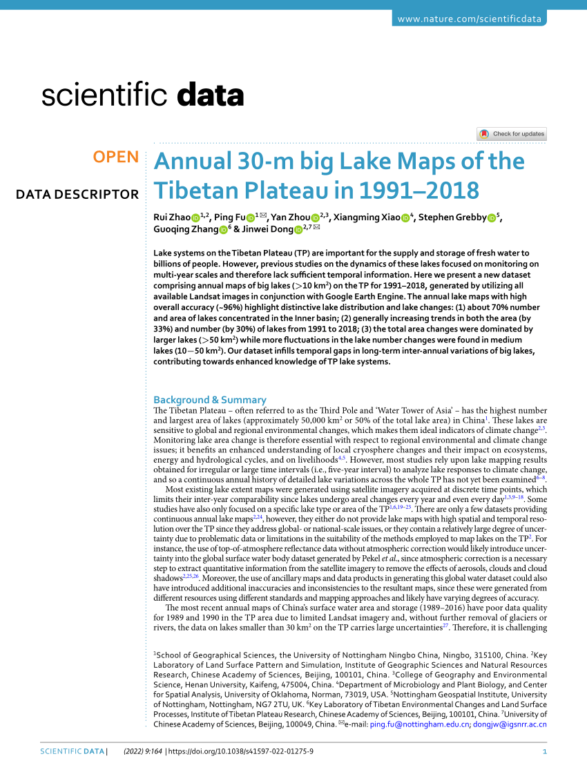 PDF) Annual 30-m big Lake Maps of the Tibetan Plateau in 1991–2018