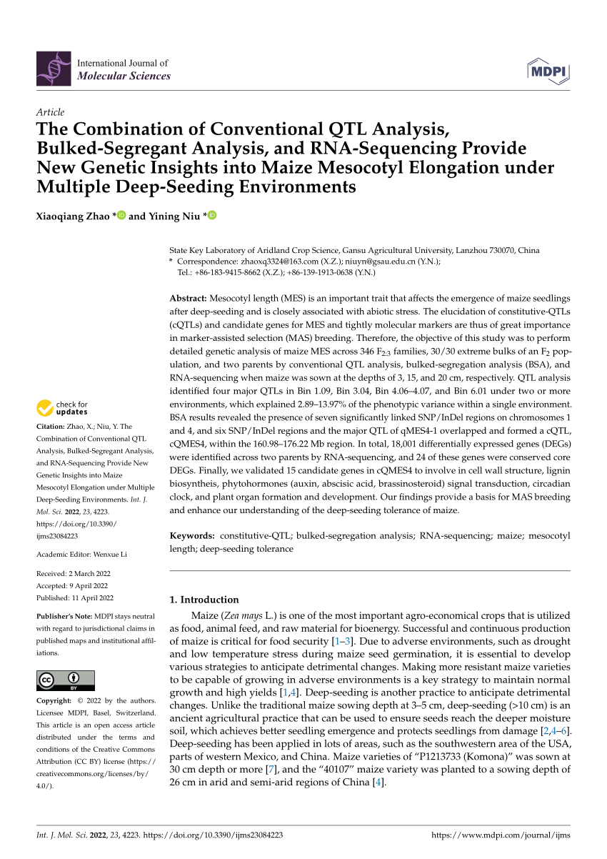 (PDF) The Combination of Conventional QTL Analysis, Bulked-Segregant Analysis, and RNA 