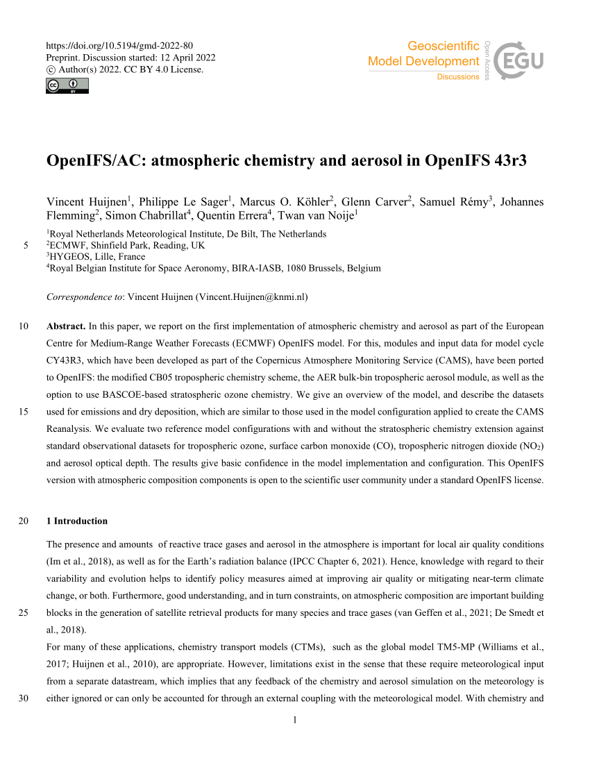 PDF) OpenIFS/AC: atmospheric chemistry and aerosol in OpenIFS 43r3