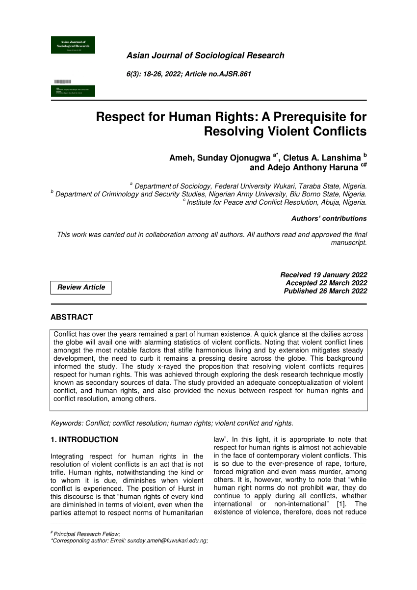 Pdf Respect For Human Rights A Prerequisite For Resolving Violent Conflicts 9981