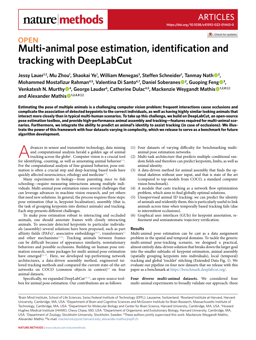 (PDF) Multi-animal pose estimation, identification and tracking with ...