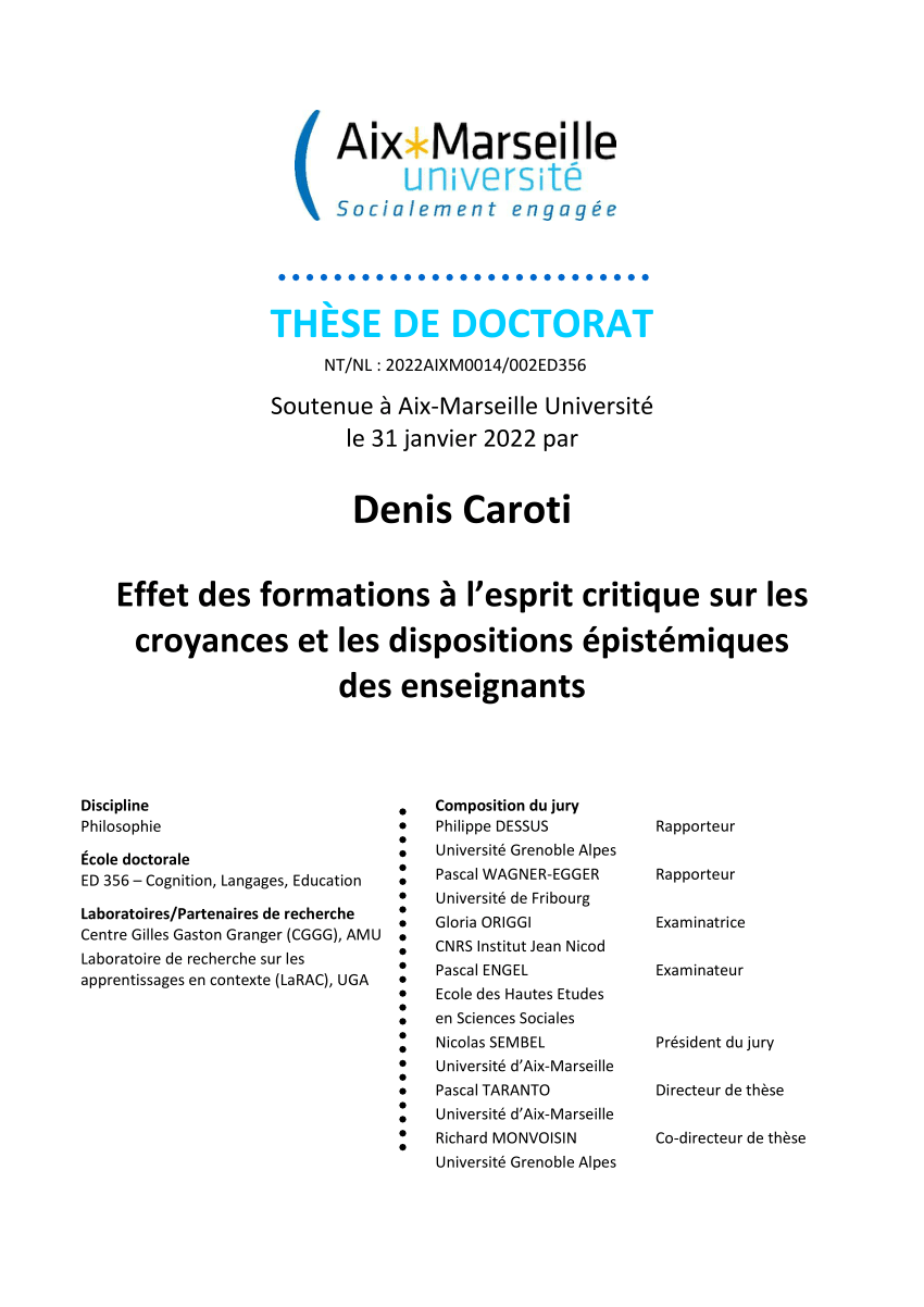 Pdf Effets Des Formations A L Esprit Critique Sur Les Croyances Et Dispositions Epistemiques Des Enseignants