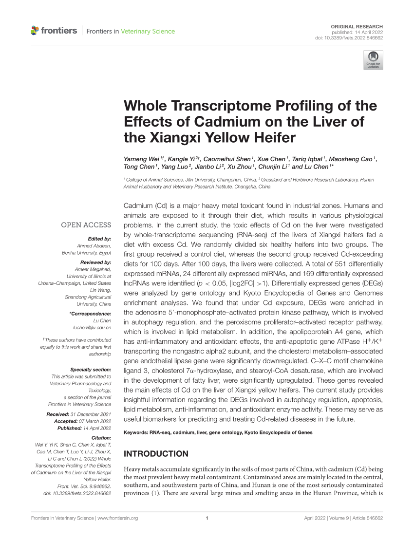 PDF) Whole Transcriptome Profiling of the Effects of Cadmium on 