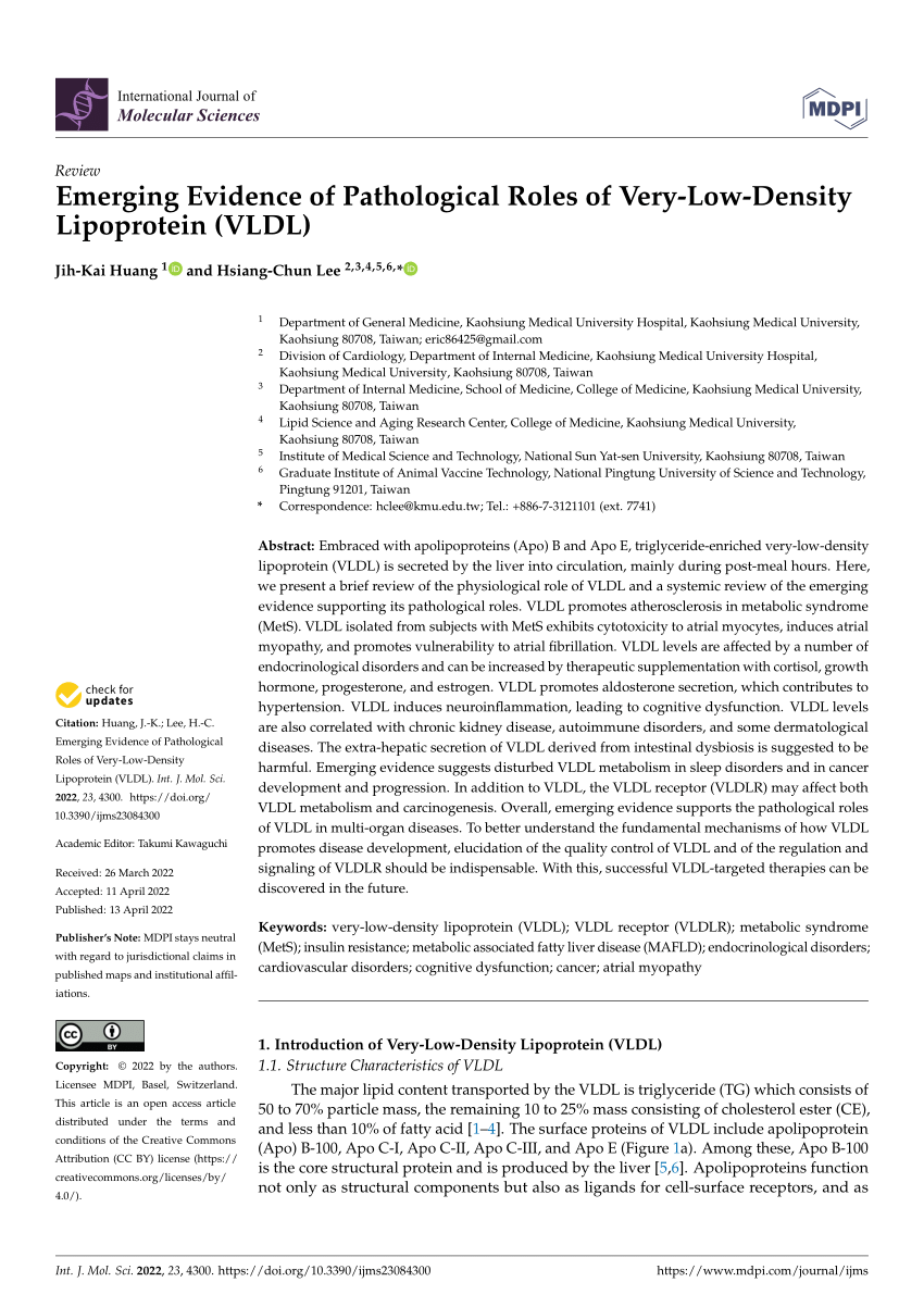 Pdf Emerging Evidence Of Pathological Roles Of Very Low Density Lipoprotein Vldl 2506