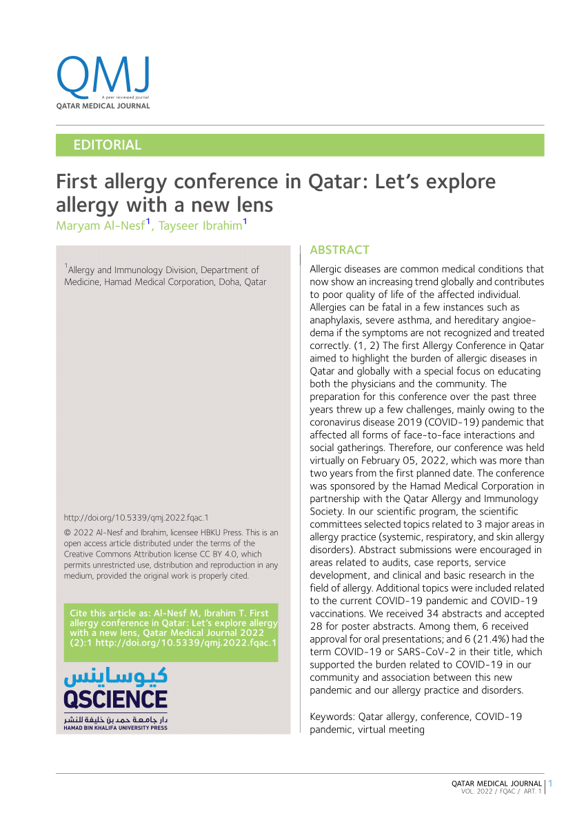 (PDF) First allergy conference in Qatar Let's explore allergy with a