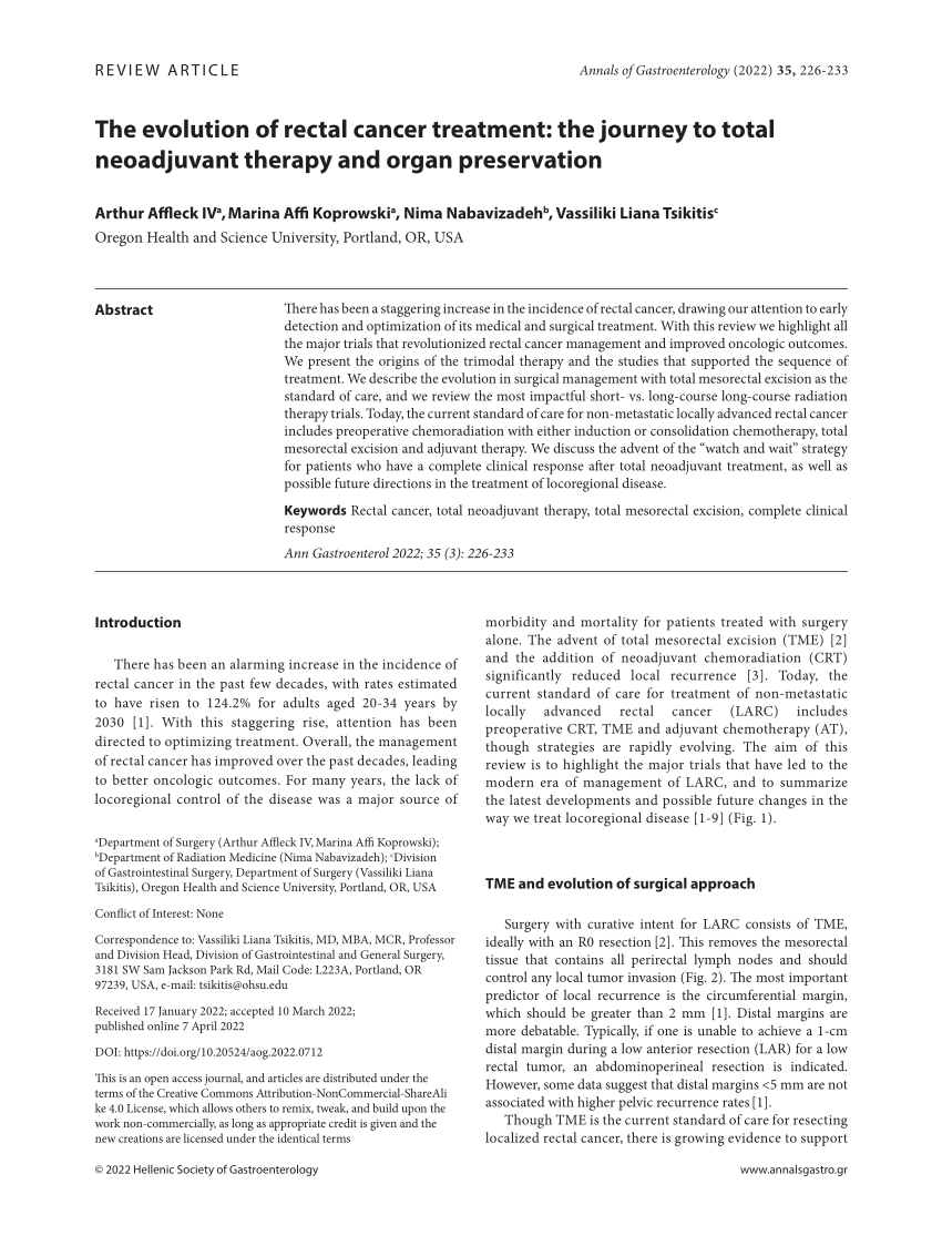 Pdf The Evolution Of Rectal Cancer Treatment The Journey To Total Neoadjuvant Therapy And 5601