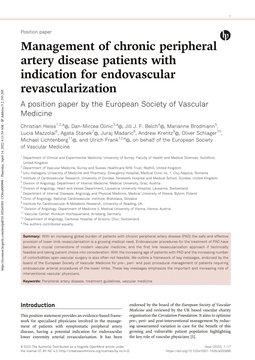 peripheral vascular disease research paper