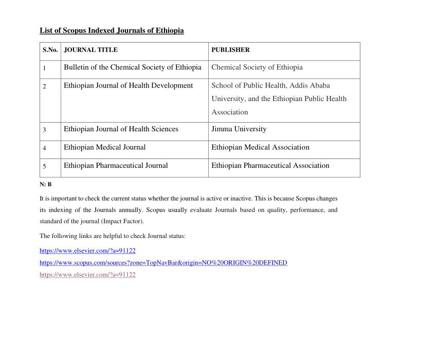 (PDF) List of Scopus Indexed Journals of Ethiopia