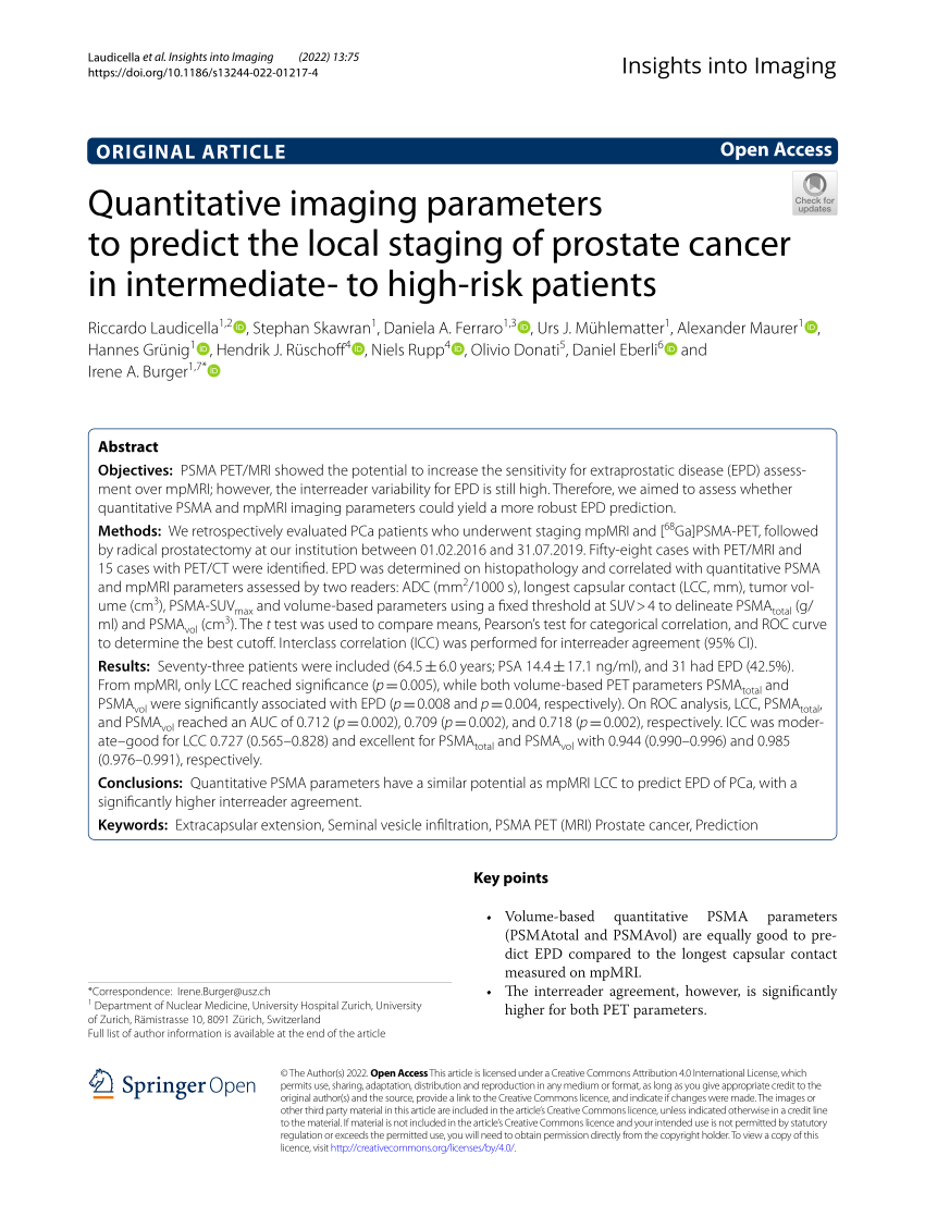 Pdf Quantitative Imaging Parameters To Predict The Local Staging Of Prostate Cancer In 7840