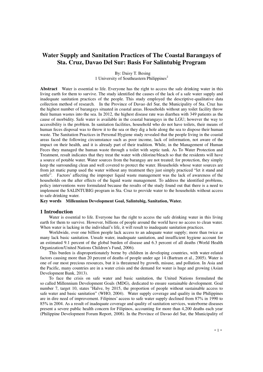 lack of water supply in barangay research paper