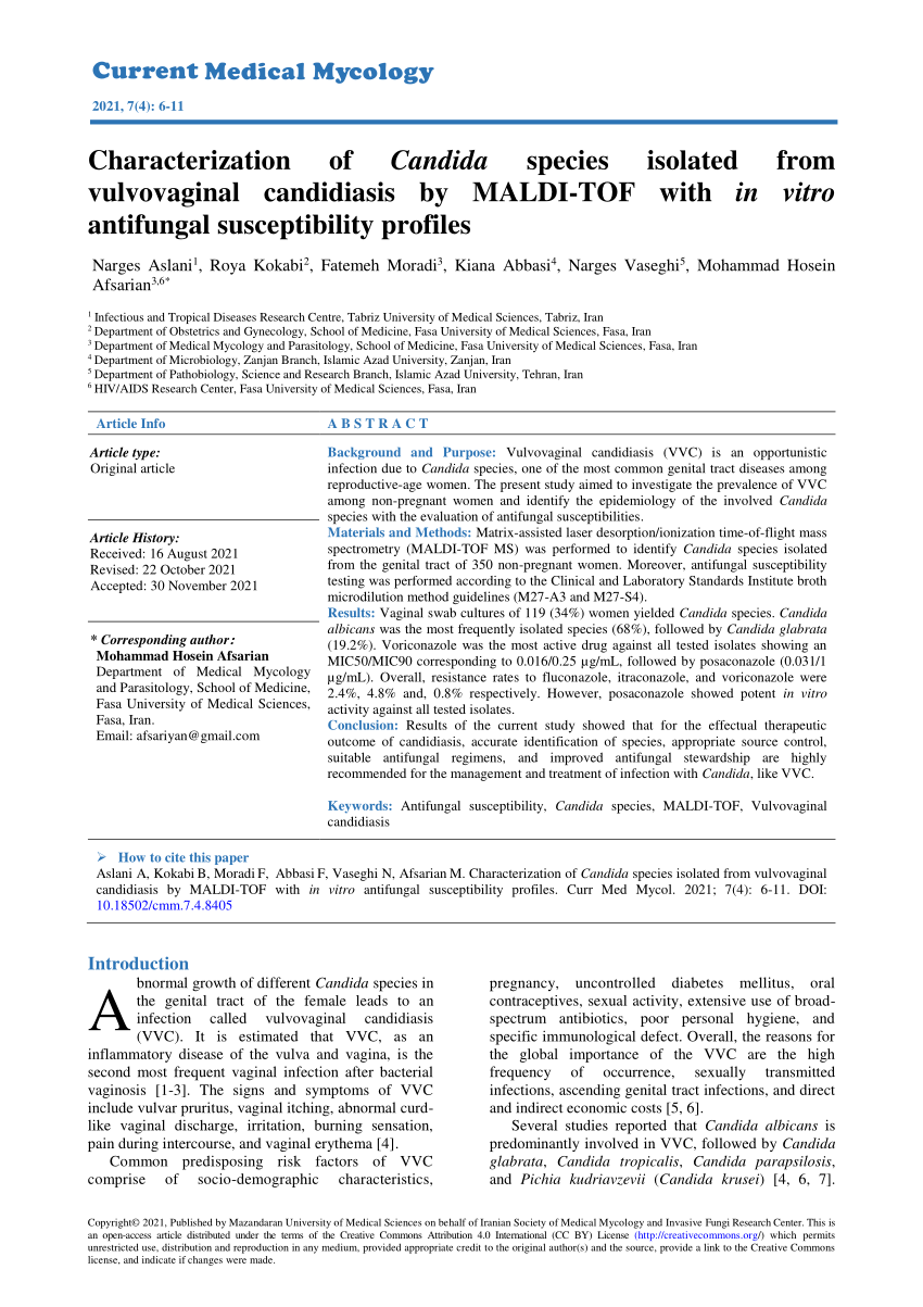 Pdf Characterization Of Candida Species Isolated From Vulvovaginal Candidiasis By Maldi Tof 