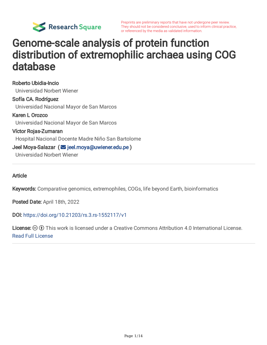 Pdf Genome Scale Analysis Of Protein Function Distribution Of Extremophilic Archaea Using Cog 8066