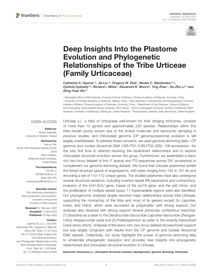 PDF) Deep Insights Into the Plastome Evolution and Phylogenetic 