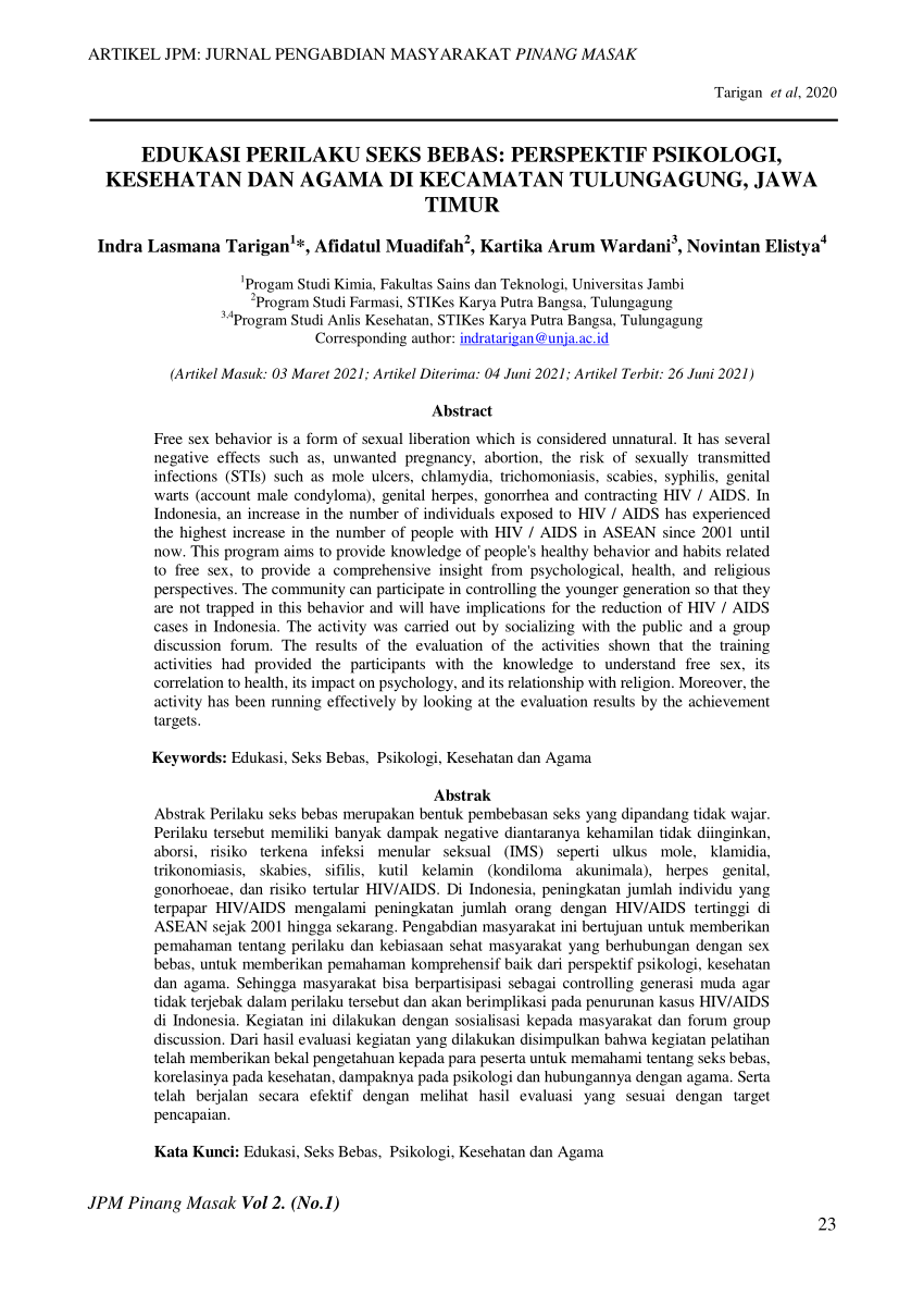 Pdf Edukasi Perilaku Seks Bebas Perspektif Psikologi Kesehatan Dan Agama Di Kecamatan 9430