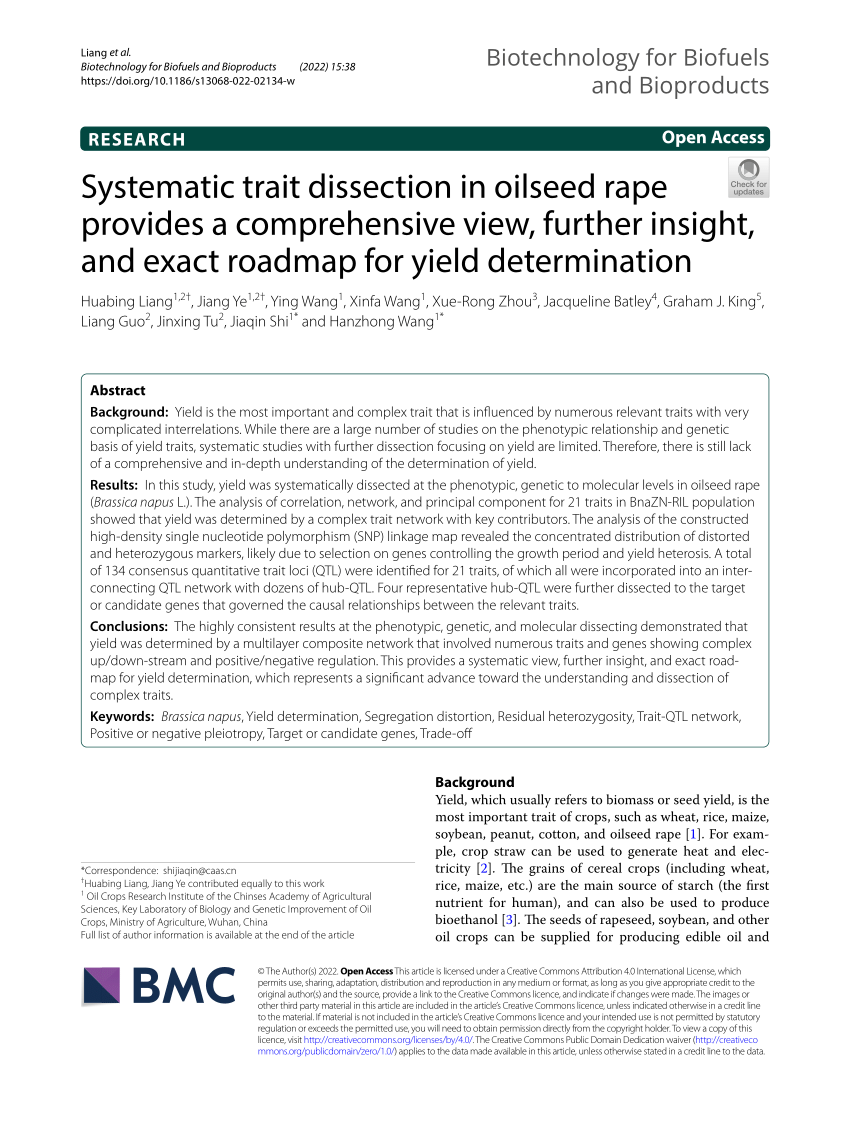 PDF) Systematic trait dissection in oilseed rape provides a 