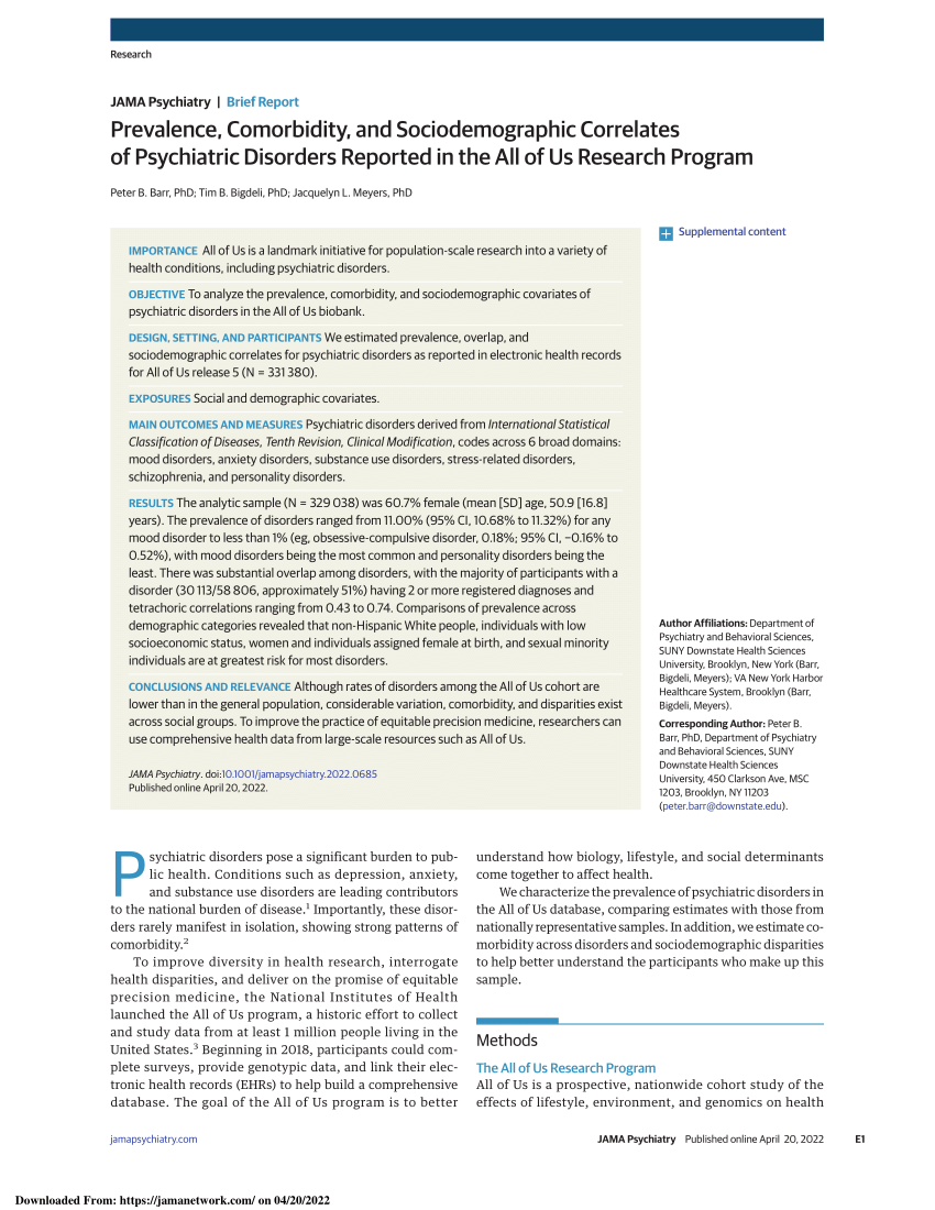 Pdf Prevalence Comorbidity And Sociodemographic Correlates Of Psychiatric Disorders Reported 5356