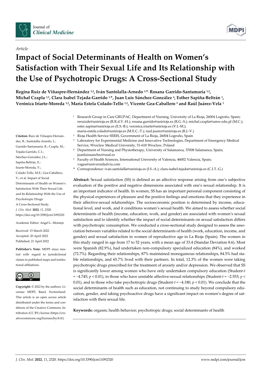 Pdf Impact Of Social Determinants Of Health On Womens Satisfaction With Their Sexual Life And 