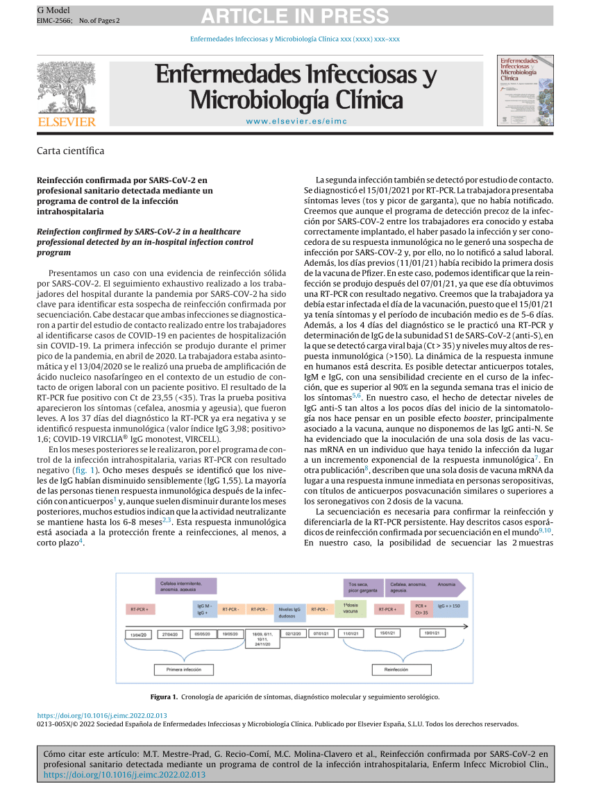 (PDF) Reinfección confirmada por SARS-CoV-2 en profesional sanitario ...