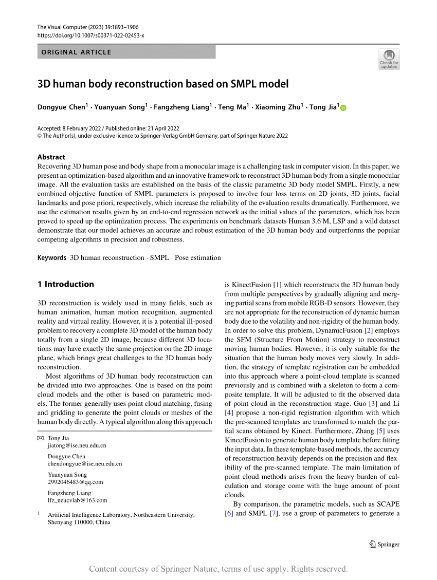 3D human body reconstruction based on SMPL model Request PDF