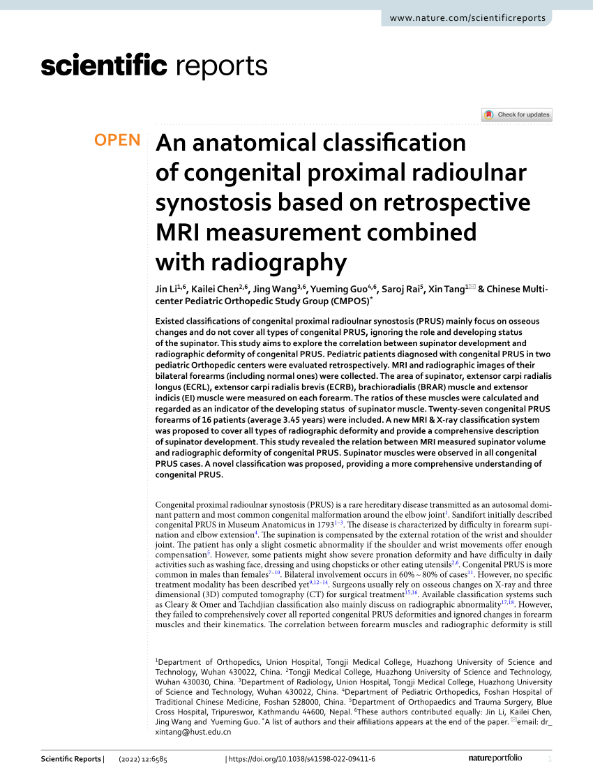 Pdf An Anatomical Classification Of Congenital Proximal Radioulnar Synostosis Based On 4994