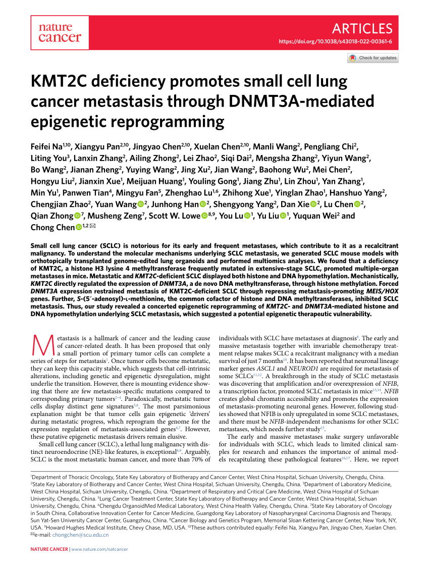 PDF) KMT2C deficiency promotes small cell lung cancer metastasis 