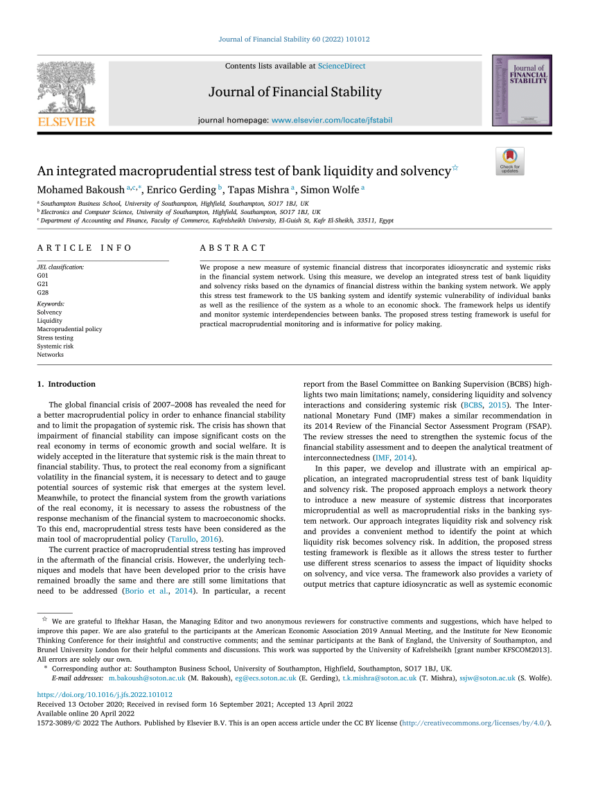 Pdf An Integrated Macroprudential Stress Test Of Bank Liquidity And Solvency 9591