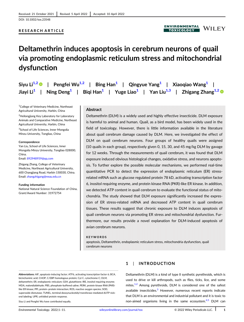 PDF) Deltamethrin induces apoptosis in cerebrum neurons of quail 